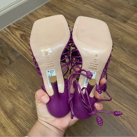 NEW SCHUTZ Adin Leather Lace Up Heel Sandals Size 8B - Picture 4 of 8
